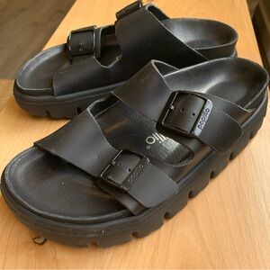 Birkenstock Papillio Arizona Chunky Black Leather Platform Sandals